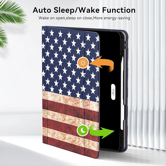 Case for New iPad Pro 12.9 inch 6th/5th/4th/3rd Generation 2022/2021/2020/2018 12.9'' ipad Pro Leather Folio Protective Cover 6/5/4/3 Gen with Pencil Holder Auto Wake/Sleep Flag