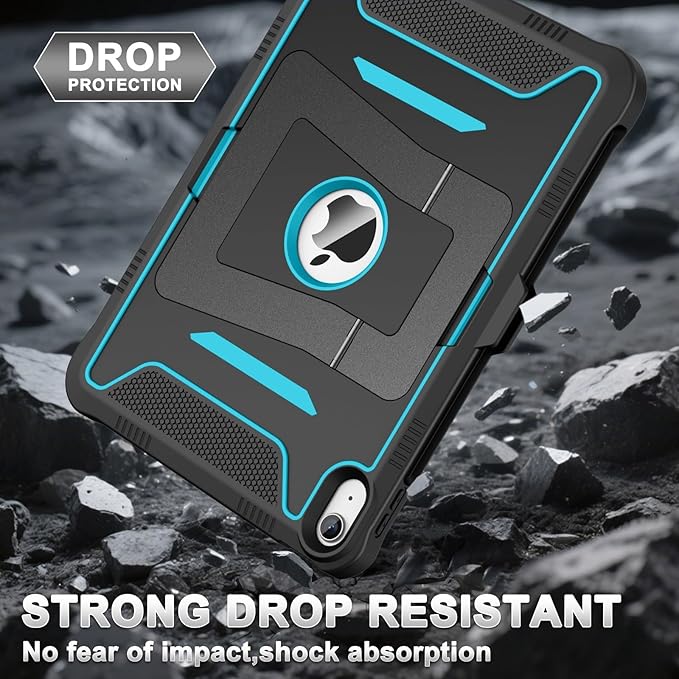 Soke Case for iPad (A16) 11th Generation 11-Inch 2025 /10th Generation 10.9-Inch 2022 with Screen Protector and Multi-Angle Kickstand Rugged Full Body Heavy Duty Protective Cover - Black CyanBlue