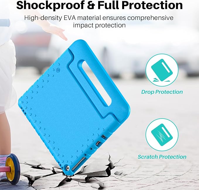 Kids Case for Kindle Fire HD 10 or 10 Plus 13th/11th Generation (2023/2021 Release) Shockproof Lightweight Protective Cover with Portable Handle Stand for Boys Girls Blue