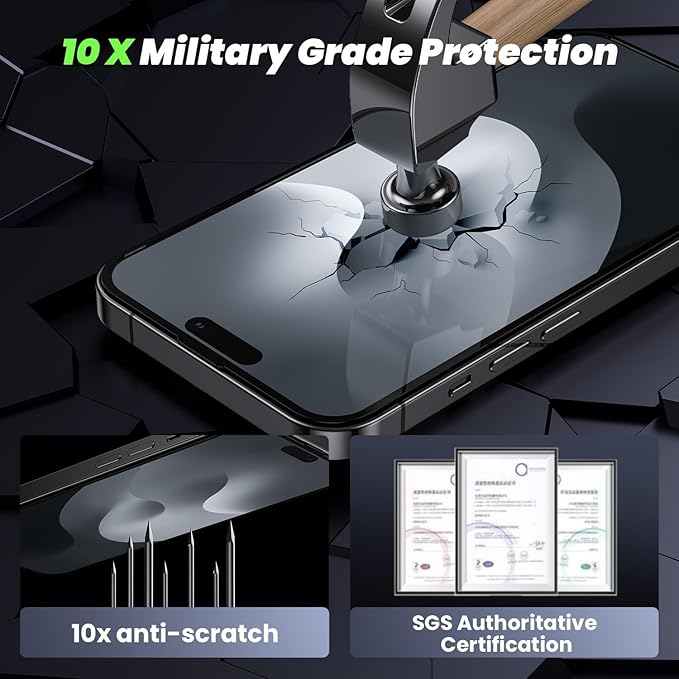 WSKEN for iPhone 15 Pro Max Privacy Screen Protector [24°Anti Spy][Zero Bubble][Auto Dust-Remove] Anti Glare Full Coverage Tempered Glass Diamonds Hard HD Anti Peep Film - 2 Pack
