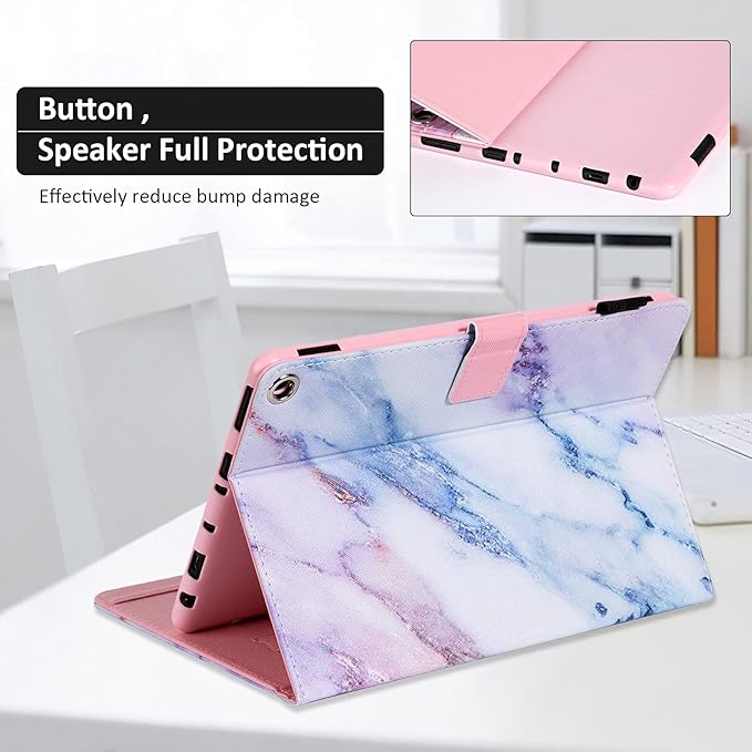 Dteck Case for All-New Fire HD 10 &amp HD 10 Plus Tablet (2021 Release 11th Generation) - Multi-Angle Folio Stand Premium Embossed Leather Protective Smart Cover with Auto Wake Sleep Pink Marble