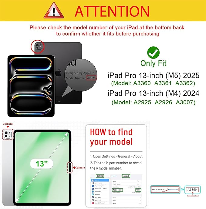Kids Case for iPad Pro 13 inch M5/M4 (2025/2024) with Pencil Holder/Convertible Handle Stand Shockproof Slim Lightweight Cute Soft EVA Heavy Duty Rugged Kickstand Cover for Children Black