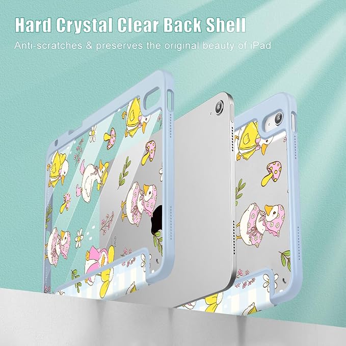 Case for iPad (A16) 11th Generation 11 Inch (2025) iPad 10th Generation 10.9 Inch (2022) Shockproof Cover with Clear Transparent Back Shell &amp Pencil Holder Cartoon Duck
