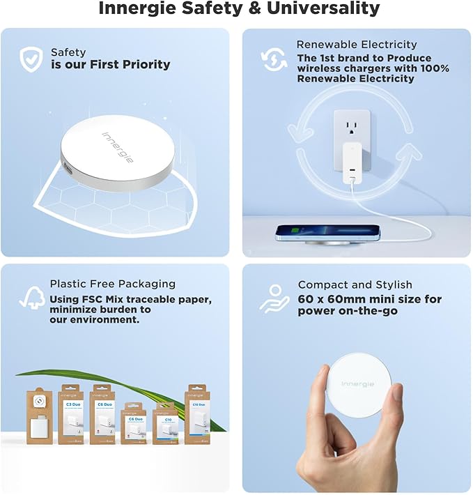 Innergie 15W Qi2 Magnetic Wireless Charger Compatible with Android Phone iPhone Samsung AirPods 3/Pro Pro 2 and More. (Delta Electronics)