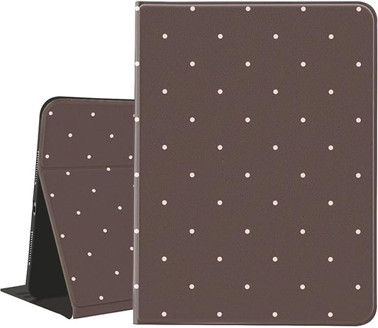 Cute Polka Dot Case for iPad 9th/7th/8th Generation (2021/2020/2019) 10.2 Inch with Pencil Holder Vintage Aesthetic Classic Minimalist Design Brown Leather Folio Stand Cover