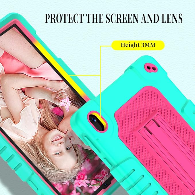 for Walmart Onn 8 inch Gen 4 2024 Model Tablet Case with 2 Pcs Screen ProtectorHeavy Duty Kids Shockproof Stand Shoulder Strap Case for Walmart Onn 8 2024 Model:100135923 (Green/Pink)