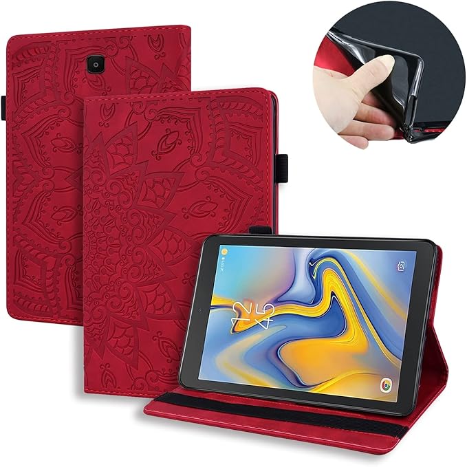 YEMENGHUA Heavy Duty Protection Compatible with Samsung Galaxy Tab A 8.0 T387 SM-T387V T387T T387A Slim Lightweight Embossed PU Leather Flip Holder Tablet PC Case Card Slot Tablet Case(Vermelho)
