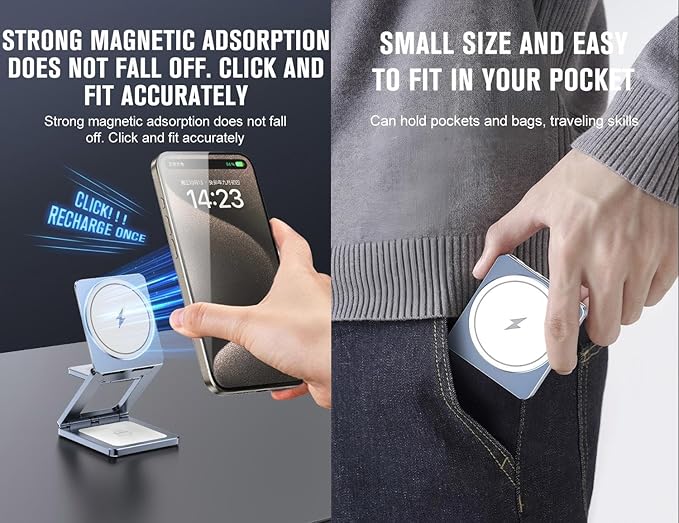 3 in 1 Wireless Charger StationAluminum Alloy Foldable Travel for iPhone Wireless Charger Fast 15W ChargingMag Safe Charger Stand for iPhone/Apple Watch/Airpods SeriesSmallUltra-Thin