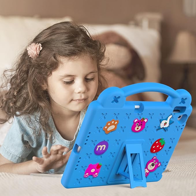 Dteck for iPad 9th/8th/7th Generation 10.2 Kids CaseStrawberry Panda Shockproof Rugged Lightweight Convertible Handles Stand Pencil Holder Kids Friendly Case for iPad 10.2 2021/2020/2019Sky Blue