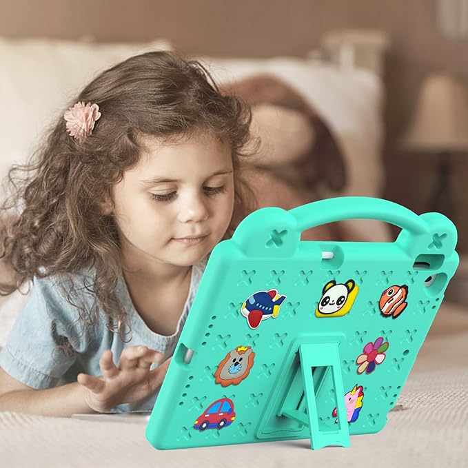 Dteck for iPad 9th/8th/7th Generation 10.2 Kids CaseCartoon Panda Shockproof Rugged Lightweight Convertible Handles Stand Kid Friendly Case with Pencil Holder for iPad 10.2 2021/2020/2019Mint Green
