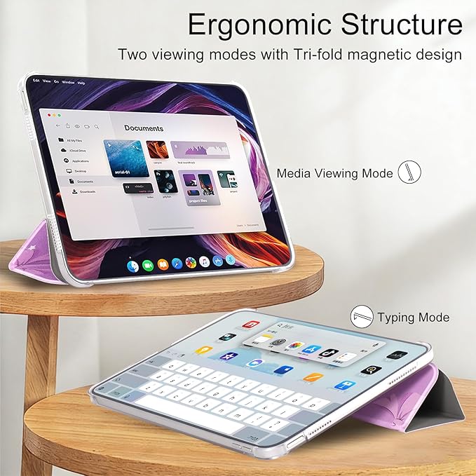 case for ipad 11th Generation11 Inch 2025 (A16 Chip) &amp 10th Gen 10.9 Inch 2022 - Slim Scratch-Resistant Hard PC Translucent Back Shell Smart Cover Wake/Sleep FunctionPink Purple Bow