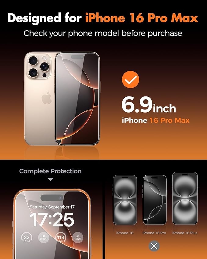 UNBREAKcable 4PCS Screen Protector for iPhone 16 Pro Max - 2 Privacy Tempered Glass+2 Clear Glass Double Shatterproof [Installation Frame] [9H Hardness] [Case Friendly] Anti-Scratch iPhone 6.9 inch