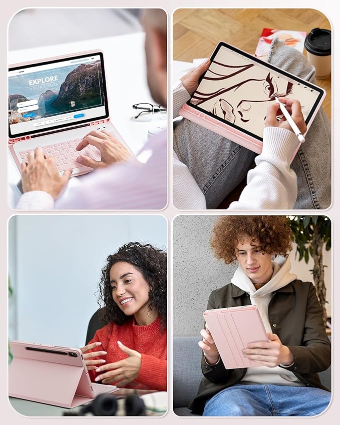 Keyboard Case for Samsung Galaxy Tab S11 Ultra / S10 Ultra / S9 Ultra / S8 Ultra 14.6 inch Cover - Detachable Magnetic Keyboard with S Pen Holder with Mouse - Pink