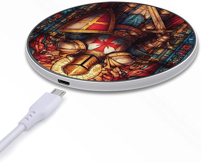 Stained Glass Knights Crusader Fast Portable Charger 10W Funny Graphic Phone Charging Pad with USB Cable