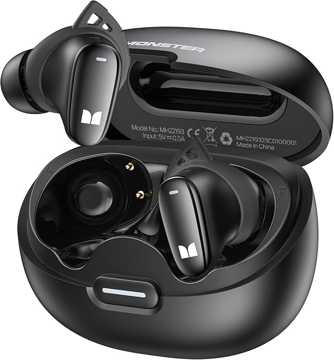 Monster N-Lite 206 Bluetooth Wireless Earbuds in Ear Headphones Bluetooth 5.4 Ear Buds Built-in Mic Comfortable Fit Touch Control Type-C Fast Charging IPX6 Waterproof 25H Playtime Black
