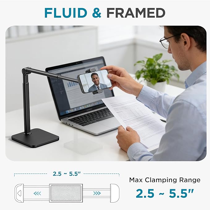 InnoGear Overhead Phone Mount Heavy Duty Aluminum Phone Stand Tabletop Cooking Tripod for Desk Flexible Cell Phone Holder for Live Streaming Meeting Cooking Recording