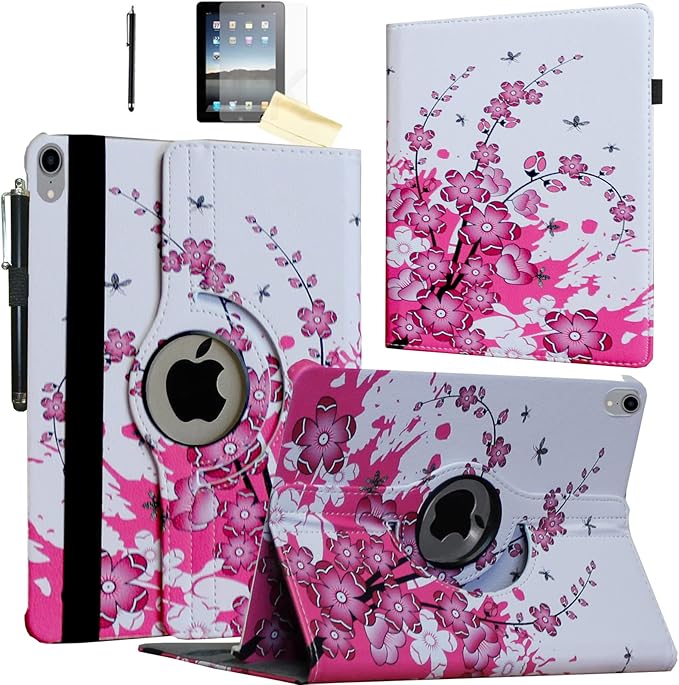 Case for iPad A16 11-inch (11th Gen 2025) for 2022 iPad 10th Generation 10.9 inch Rotating Stand Smart Magnetic Cover for Model A3354 A3355 A3356 A2696 A2757 A2777 (Pink White Flower)