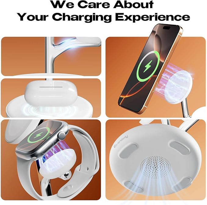3-in-1 Magnetic Wireless Charger for iPhone 12-16Fast Charging Station for Apple Watch &amp AirPods | MagSafe Desktop Dock 360° Adjustable Stand