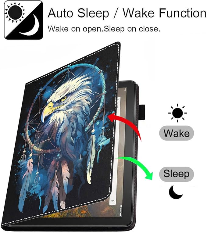Case for All-New Amazon Fire HD 10 &amp 10 Plus Tablet 10.1 (13th/11th Generation 2023/2021 Release) Slim PU Leather Stand Cover with Card Slot &amp Auto Wake/Sleep Dreamcatcher Bald Eagle