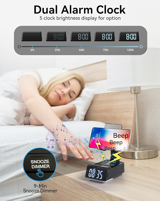 Father's Day Gifts for Dad Birthday Gifts for Men 7 in 1 Phone Stand Bluetooth Speaker with Alarm Clock Wireless Charger Light USB Playback &amp Hands-Free Calling