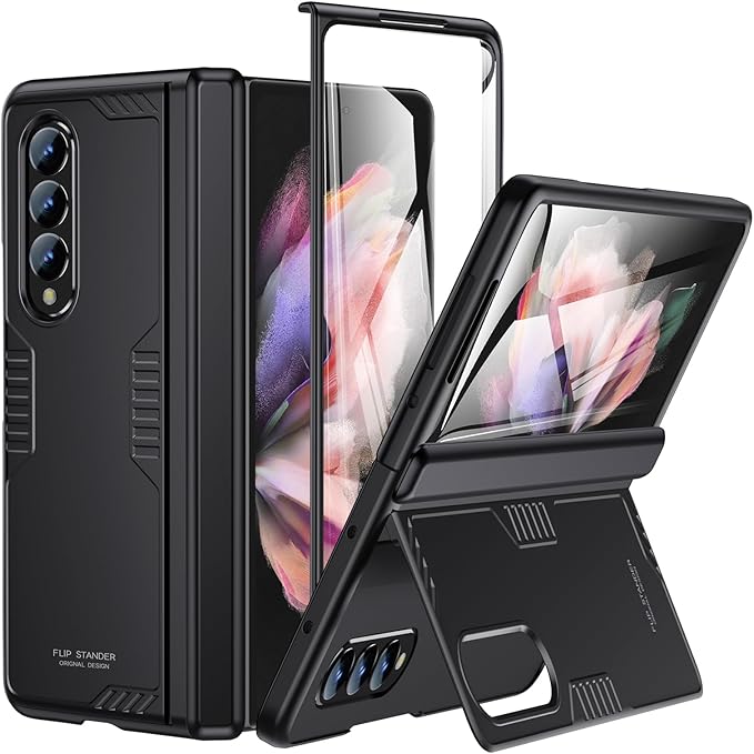 for Samsung Fold3 Kickstand Case: Galaxy z3 fold 5G Phone Cover with Hinge Protection Screen Protector 2021 Black