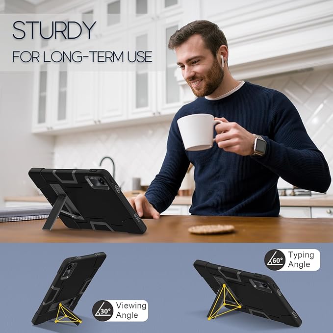 case Cover for Xiaomi Redmi Pad SE 11 inchSlim Heavy Duty Shockproof Rugged Protective Case with Built-in Stand for Redmi Pad SE 11 2023 (Black/Black)