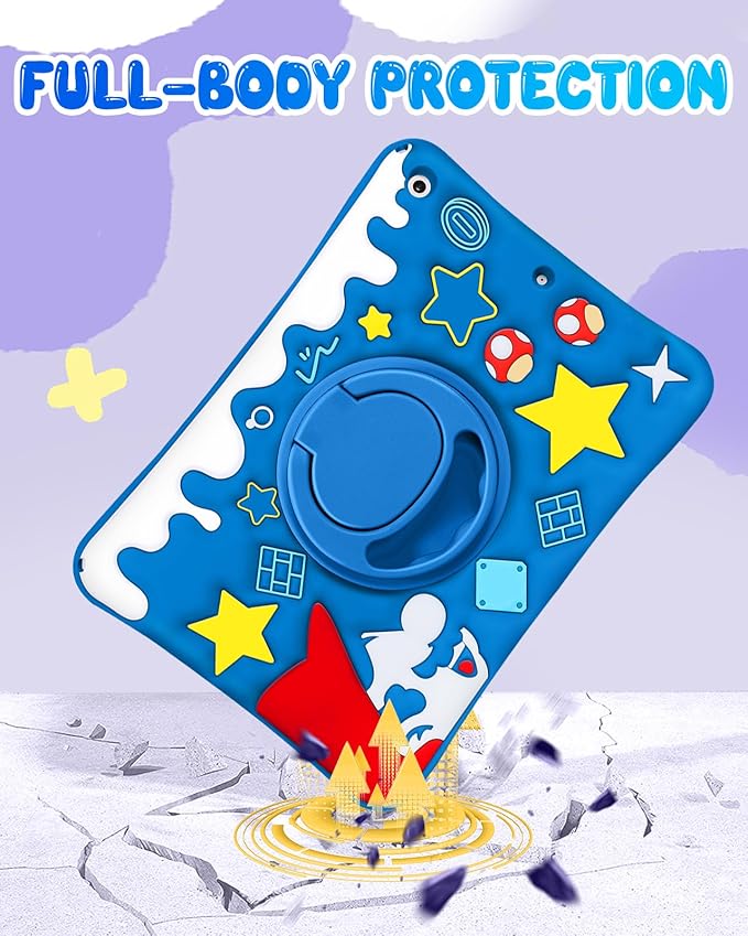 Cute Case for iPad 9th/8th/7th Generation - Silicone 3D Design for Girls Women Girly Kawaii Funny Cartoon Soft Stand for iPad Case 9th/8th/7th Generation with Lanyard 10.2 InchBlue Maliao