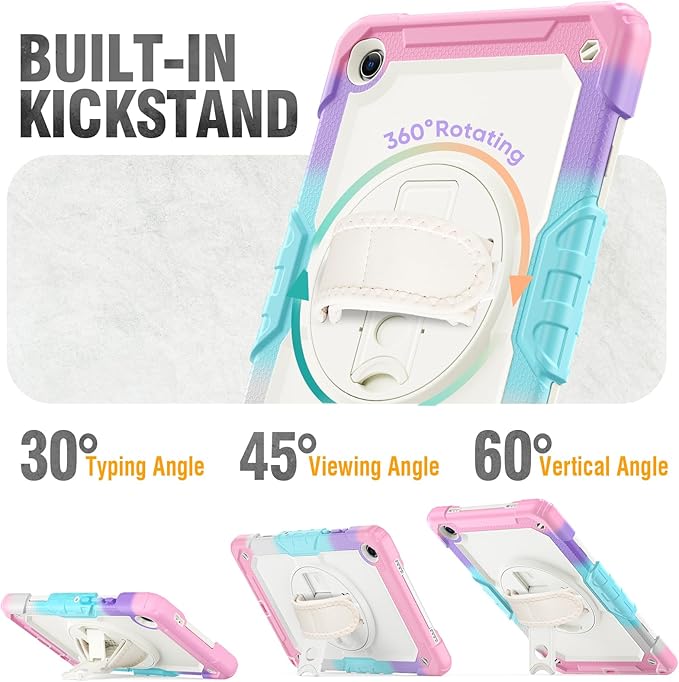 HXCASEAC Case for Samsung Galaxy Tab A11+ Plus Kids 11 Inch Protective with Screen Protector/Hand Strap/Pen Holder Sturdy Shockproof for Samsung A11 Plus Tablet Case Cute for Girls - Rainbow Pink