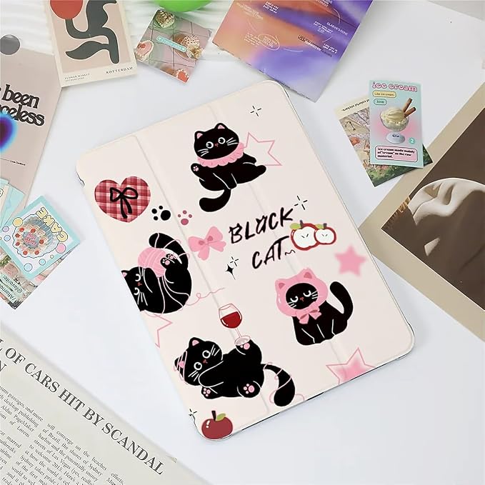 Cute black cats pink plaid bows