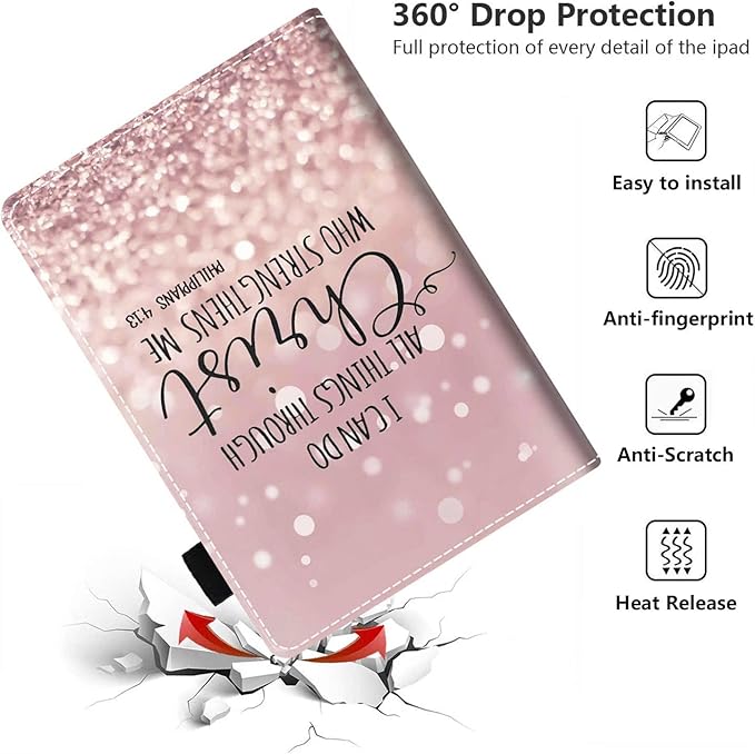 Case for Amazon Kindle Fire HD 10 &amp 10 Plus Tablet 10.1 (13th/11th Generation 2023/2021 Release) - PU Leather Folio Case with Smart Auto Wake/Sleep Glitter Quote Bible Verse Philippians 4:13