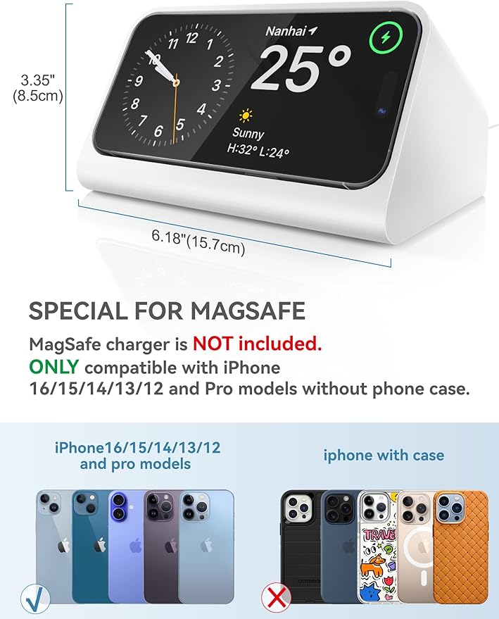 TOPGO for iPhone Standby Mode Dock DN40 Charging Stand for Magsafe Wireless Charger Compatible with iPhone 16 Pro 15 14 for Bedside Phone Holder Bedroom Nightstand Alarm Clock Docking Station