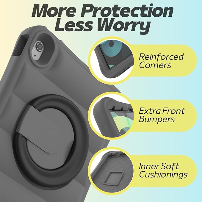 MRWHO Kids Case for iPad Air 5th 4th Generation 10.9 inch – Sturdy Lightweight Flexible Shockproof Stand Handle Girls Boys Case for Apple iPad Air 5 4 Gen 2020/2022 Grey