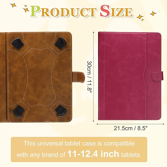 Tablet Case (11.8 x 8.5 Inch) - PU Leather Folio Standing Protective Case Universal Protective Cover Case for 11-12.4 Inch Tablet Rose Red