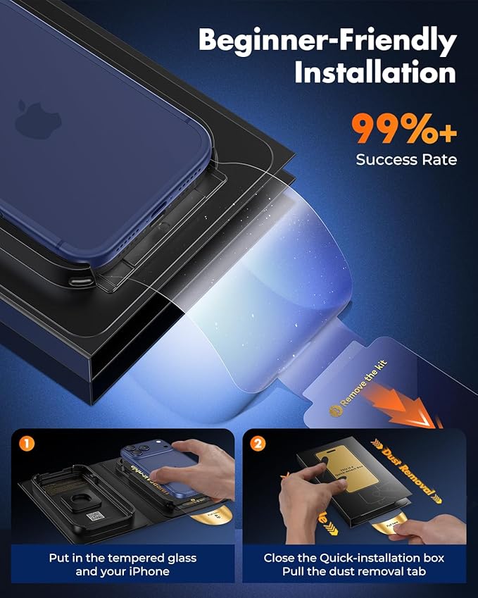 UNBREAKcable for iPhone 17 Pro Screen Protector [Quick-Installation Box] 3-Pack 9H+ Hardness Shatterproof Tempered Glass [99.99% HD Clear] [Case Friendly] [Bubble Free] for iPhone 17 Pro 6.3