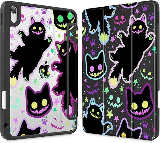 Case for iPad 11 inch A16 2025 Generation 11th / iPad 10.9 inch 2022 10th Gen Buit in Pencil Holder with Shockproof Cover Clear Transparent Back Shell Auto Wake/Sleep Creepy &amp Funny Cats