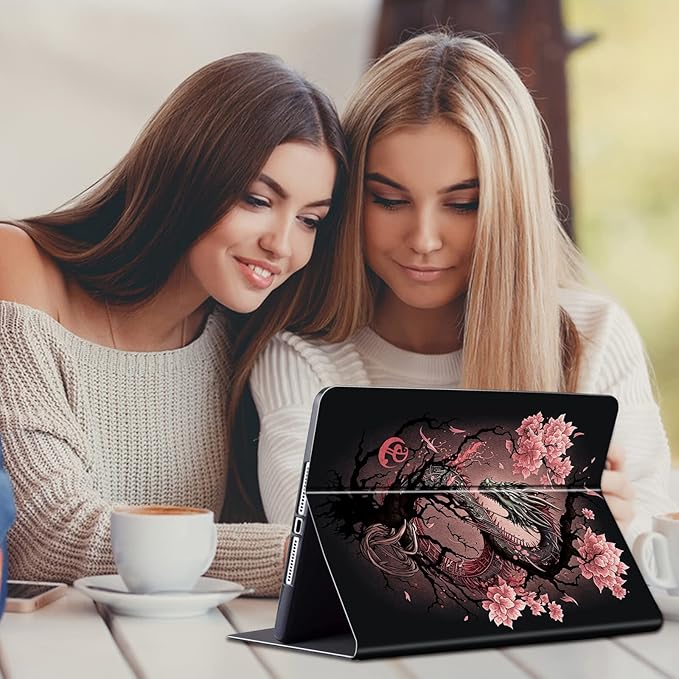 Case for Amazon Kinlde Fire HD 10 Tablet Case (9th/7th/5th Generation 2019/2017/2015 Release) Slim Premium PU Leather Smart Folio Stand Cover with Auto Wake SleepCherry Blossom Dragon