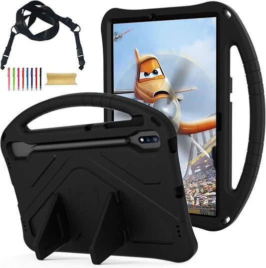 Kids Case for Samsung Galaxy Tab S10+ Plus/S9 FE+ Plus/S9+/S8+/S7+/S7 FE 12.4 Handle Kickstand Shockproof Lightweight Case Cover with Shoulder Strap Kids Friendly for Girls BoysBlack