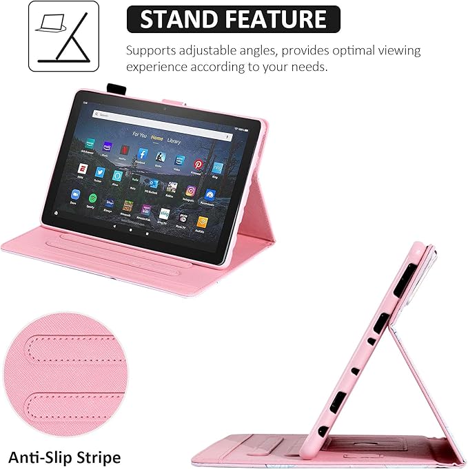 Dteck Case for All-New Fire HD 10 &amp HD 10 Plus Tablet (2021 Release 11th Generation) - Slim Multi-Angle Folio Stand Premium PU Leather Protective Smart Cover with Auto Wake Sleep Pink Unicorn