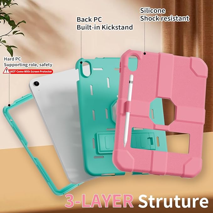 Case for iPad (A16) 11th Generation 11 Inch 2025 / iPad 10th Generation 10.9 Inch 2022 Rugged Heavy Duty Protective Cover [Built-in Pencil Holder ] for iPad 11/10 Gen (Powder)