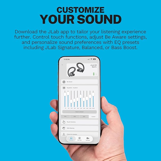 JLab Go Sport+ Wireless Workout Earbuds with C3 Clear Calling Secure Earhook Sport Design 35+ Hour Bluetooth Playtime 3 EQ Sound Settings Sand