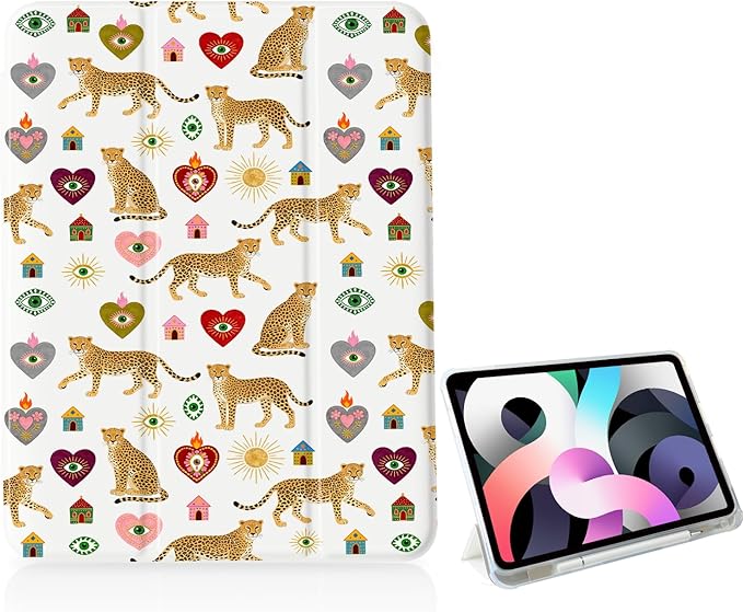 Bohemia Cheetah Evil Eye for iPad Pro Case 11 Inch (6th M5 2025/5th M4 2024) Gen[Pencil Holder+Auto Sleep/Wake]Slim Stand Soft Leather TPU Back Smart CoverWhite