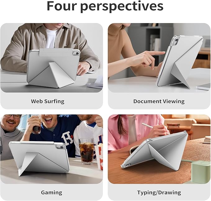 kenke Case for iPad Air 11 Inch M4/M3/M2 (2026/2025/2024) iPad Air 5th/4th Generation 10.9 Inch (2022/2020) with Clasp Slim Multi Angle Stand Cover with Pencil Holder Magnetic Back Light Gray