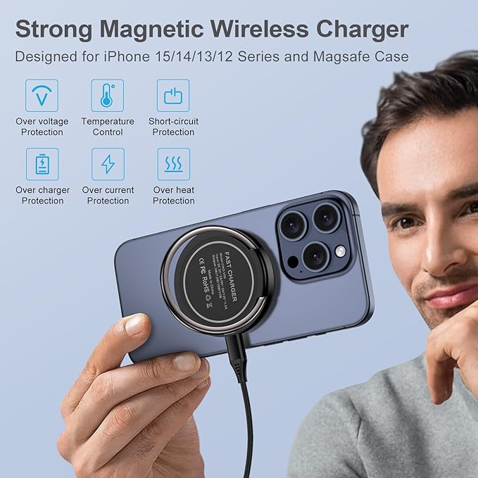 S24 Ultra Wireless Charger Fast Charging Pad for Galaxy S24+/S24/S23+/S22/S21/S20/Z Flip 5Google Pixel 8Pro/8a/7/62Pack 15W Magnetic Wireless Charger Mat Charger Dock for iPhone 15