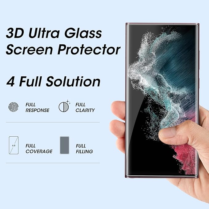 3 Pack【Auto Alignment】 3D Curved for S22 Ultra Screen Protector Samsung Galaxy 5gSamsung Galaxy S22 Ultra Tempered GlassFully Compatible with UltraSonic Fingerprint Scanner and S Pen
