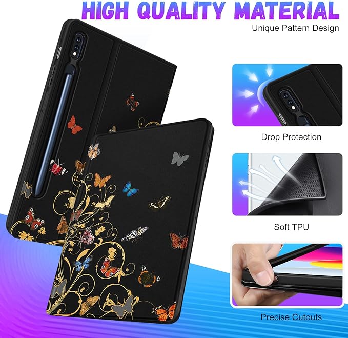 for Samsung Galaxy Tab S8/S9 Case 14.6 Inch 2022/2023 Women/Folio Cover with Pencil Holder Cute Kawaii Butterfly Design Pretty Tablet Cases