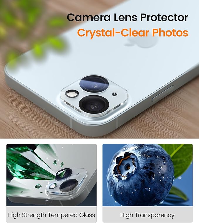 iGluz 4 Pack for iPhone 15 Screen Protector with 2-Pack Camera Lens Protector[99.99% HD Clear][9H Tempered Glass][Bubble Free][Easy Installation][Smooth Touch][Anti-fingerprint]4+2 Dual Protection
