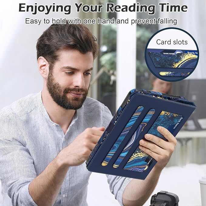 Case for 10 &amp 10 Plus Tablet (13th/ 11th Generation 2023/2021 Released) 360 Degree Rotating Stand PU Leather Cover with Pencil Holder Auto Sleep/Wake Pocket Design Marble Ocean Blue