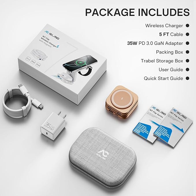 5-in-1 Wireless Charger for MagSafe AC ISLAND Portable Travel Charging Station 35W Max Fast Foldable Magnetic Stand Evolved for iPhone 17-12 &amp Air Series Apple Watch AirPods (with 35W Adapter