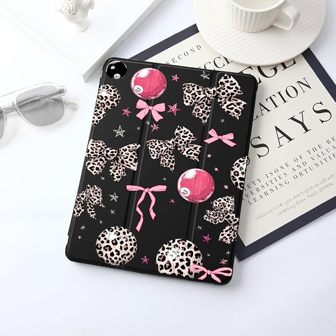 JOYLAND Bow Leopard Print for iPad 10th Generation Case 10.9 inch/iPad (A16) 11th Generation 11 Inch 2025 with Pencil Holder-Trifold Stand Protective Cover with Soft TPU BackBlack