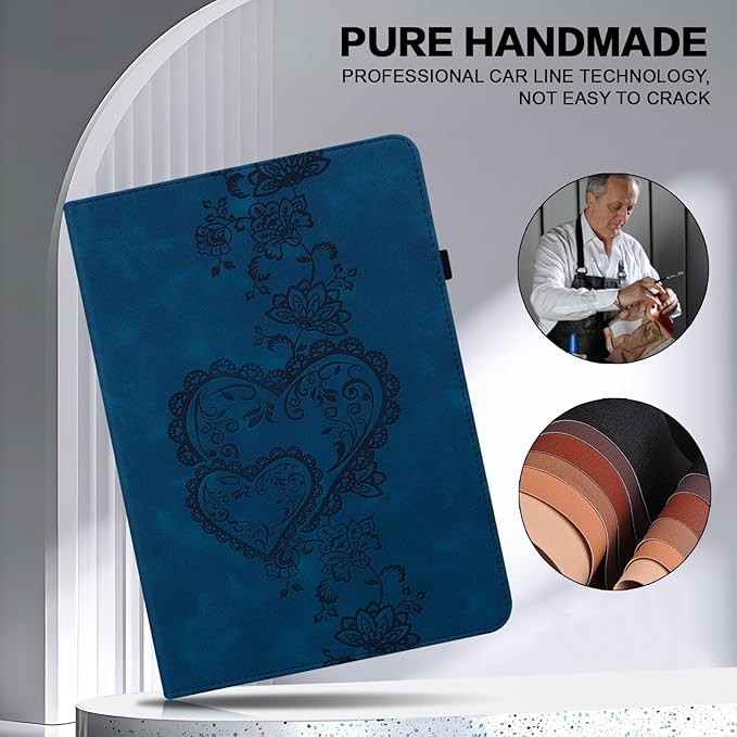 Case for Lenovo Tab Plus 11.5 Inch 2024 Embossed Premium PU Leather Case with Stand/Pencil Holder/Card Slots/Elastic Band for 11.5 Lenovo Tab Plus 2024 Release-Dark Blue